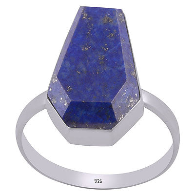 Stunning Gemstone Lapis Coffin Shape 925 Sterling Solid Silver Ring - R1002312-6