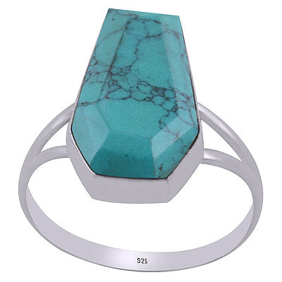 Stunning Split Shank Around Turquoise Coffin Shape 925 Sterling Solid Silver Ring - R1002313-3