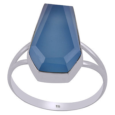 Stunning Split Shank Around Blue Chalcedony Coffin Shape 925 Sterling Solid Silver Ring - R1002313-9