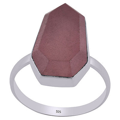 Gorgeous Textured Gemstone Rose Quartz Hexagon Shape 925 Sterling Solid Silver Ring - R1002314-11