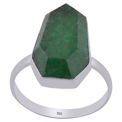 Gorgeous Textured Gemstone Green Jade Hexagon Shape 925 Sterling Solid Silver Ring - R1002314-12