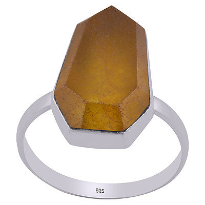 Gorgeous Textured Gemstone Yellow Jade Hexagon Shape 925 Sterling Solid Silver Ring - R1002314-15