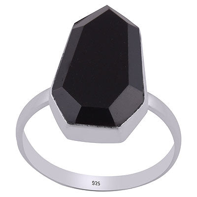 Gorgeous Textured Gemstone Black Onyx Hexagon Shape 925 Sterling Solid Silver Ring - R1002314-16