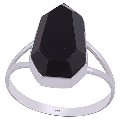 Beautiful Split Shank Around Black Onyx Hexagon Shape 925 Sterling Solid Silver Ring - R1002315-16