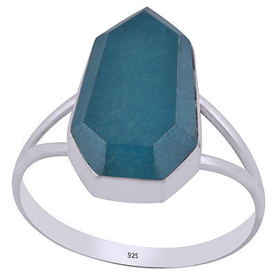 Beautiful Split Shank Around Blue Chalcedony Hexagon Shape 925 Sterling Solid Silver Ring - R1002315-6