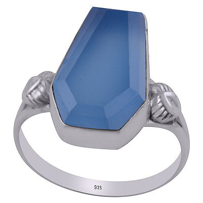 Stunning Handcrafted Work Around Blue Chalcedony Coffin Shape 925 Sterling Solid Silver Ring - R1002316-10