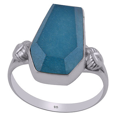 Stunning Handcrafted Work Around Blue Chalcedony Coffin Shape 925 Sterling Solid Silver Ring - R1002316-11