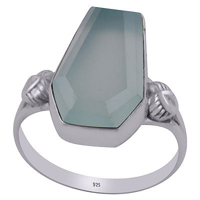 Stunning Handcrafted Work Around Aqua Chalcedony Coffin Shape 925 Sterling Solid Silver Ring - R1002316-12