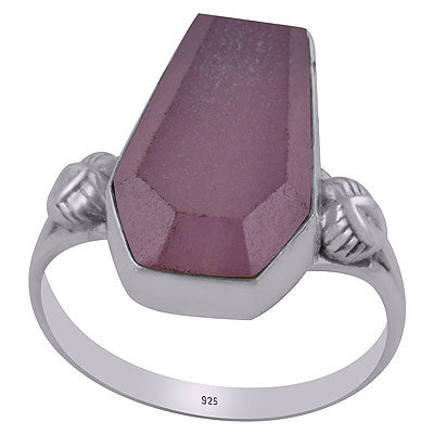 Stunning Handcrafted Work Around Rose Quartz Coffin Shape 925 Sterling Solid Silver Ring - R1002316-17