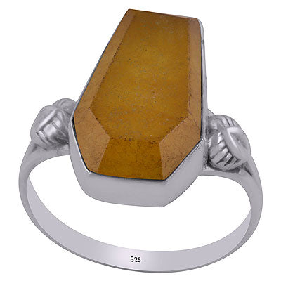 Stunning Handcrafted Work Around Yellow Jade Coffin Shape 925 Sterling Solid Silver Ring - R1002316-21