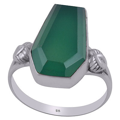 Stunning Handcrafted Work Around Green Onyx Coffin Shape 925 Sterling Solid Silver Ring - R1002316-8