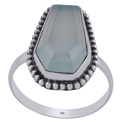 Gorgeous Rawa Work Around Aqua Chalcedony Coffin Shape 925 Sterling Solid Silver Ring - R1002317-12