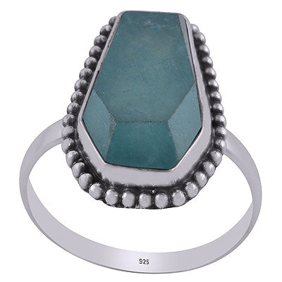 Gorgeous Rawa Work Around Blue Aventurine Coffin Shape 925 Sterling Solid Silver Ring - R1002317-13