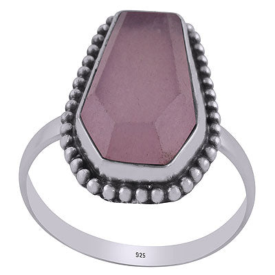 Gorgeous Rawa Work Around Rose Quartz Coffin Shape 925 Sterling Solid Silver Ring - R1002317-17