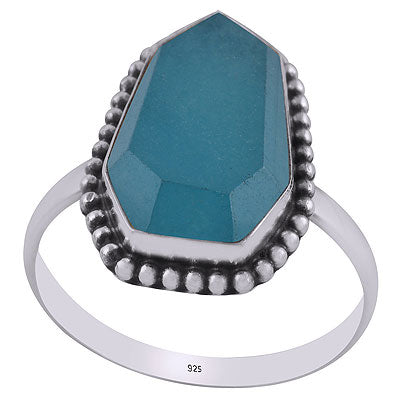 Alluring Rawa Work Around Blue Chalcedony Hexagon Shape 925 Sterling Solid Silver Ring - R1002318-5