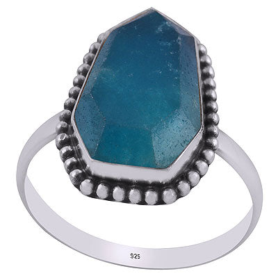 Alluring Rawa Work Around Blue Chalcedony Hexagon Shape 925 Sterling Solid Silver Ring - R1002318-6