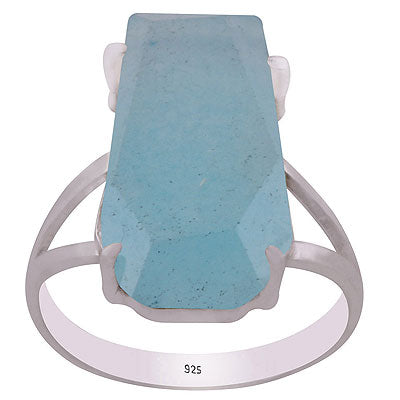 Stunning Prong Setting Around Aqua Chalcedony Coffin Shape 925 Sterling Solid Silver Ring - R1002322-10