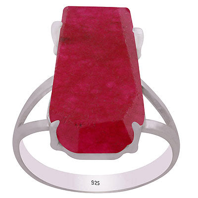 Stunning Prong Setting Around Red Corundum Coffin Shape 925 Sterling Solid Silver Ring - R1002322-23