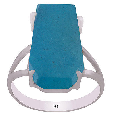 Stunning Prong Setting Around Blue Chalcedony Coffin Shape 925 Sterling Solid Silver Ring - R1002322-9
