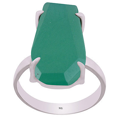 Alluring Stone with Prong Setting Around Green Onyx Coffin Shape 925 Sterling Solid Silver Ring - R1002323-12