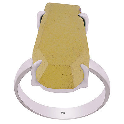 Alluring Stone with Prong Setting Around Yellow Jade Coffin Shape 925 Sterling Solid Silver Ring - R1002323-21