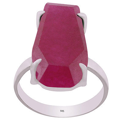 Alluring Stone with Prong Setting Around Red Corundum Coffin Shape 925 Sterling Solid Silver Ring - R1002323-23
