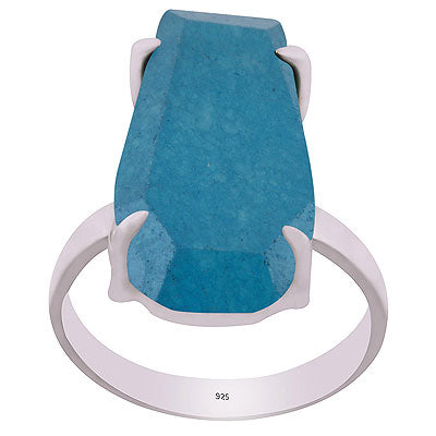 Alluring Stone with Prong Setting Around Blue Chalcedony Coffin Shape 925 Sterling Solid Silver Ring - R1002323-9