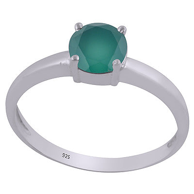 Stunning Prong Setting Around Green Onyx Round Shape 925 Sterling Solid Silver Ring - R1002326-12
