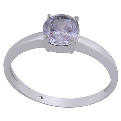 Stunning Prong Setting Around White Cubic Zirconia Round Shape 925 Sterling Solid Silver Ring - R1002326-13