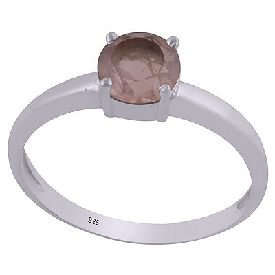Stunning Prong Setting Around Rose Quartz Round Shape 925 Sterling Solid Silver Ring - R1002326-14