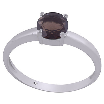 Stunning Prong Setting Around Smoky Topaz Round Shape 925 Sterling Solid Silver Ring - R1002326-6
