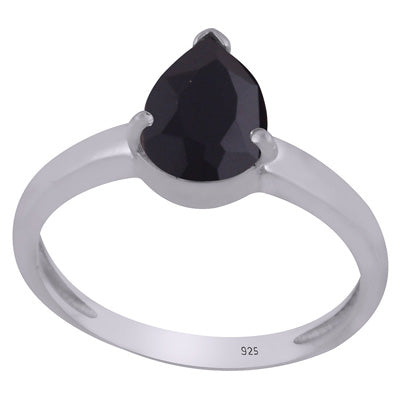 Alluring Prong Setting Around Black Onyx Pear Shape 925 Sterling Solid Silver Ring - R1002327-10