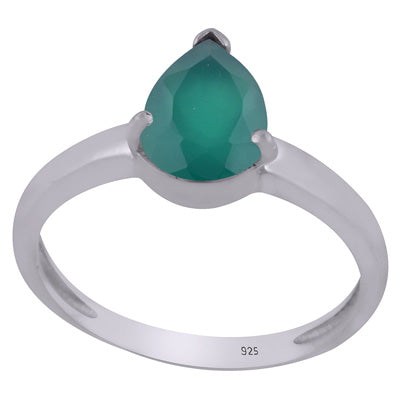Alluring Prong Setting Around Green Onyx Pear Shape 925 Sterling Solid Silver Ring - R1002327-13