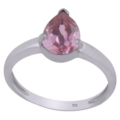 Alluring Prong Setting Around Pink Cubic Zirconia Pear Shape 925 Sterling Solid Silver Ring - R1002327-15