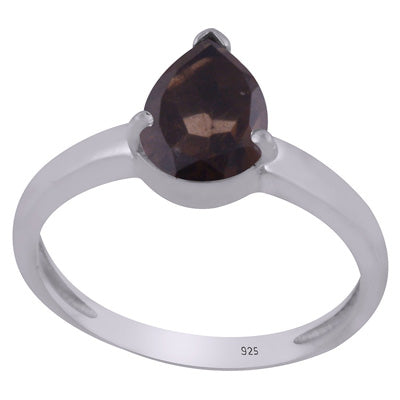 Alluring Prong Setting Around Smoky Topaz Pear Shape 925 Sterling Solid Silver Ring - R1002327-6