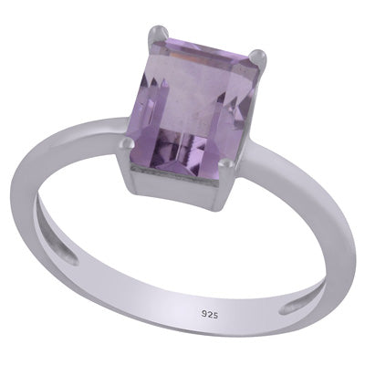 Beautiful Prong Setting Around Amethyst Rectangle Shape 925 Sterling Solid Silver Ring - R1002328-1