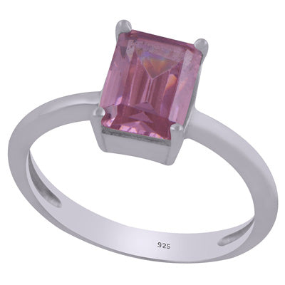 Beautiful Prong Setting Around Pink Cubic Zirconia Rectangle Shape 925 Sterling Solid Silver Ring - R1002328-12