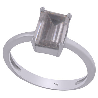 Beautiful Prong Setting Around White Cubic Zirconia Rectangle Shape 925 Sterling Solid Silver Ring - R1002328-13