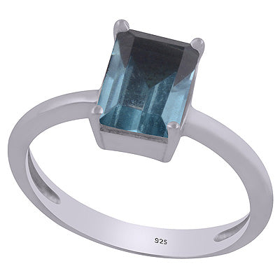 Beautiful Prong Setting Around Blue Topaz Rectangle Shape 925 Sterling Solid Silver Ring - R1002328-14