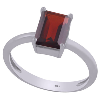 Beautiful Prong Setting Around Garnet Rectangle Shape 925 Sterling Solid Silver Ring - R1002328-2