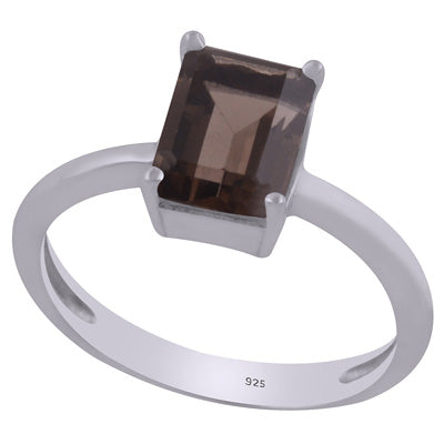 Beautiful Prong Setting Around Smoky Topaz Rectangle Shape 925 Sterling Solid Silver Ring - R1002328-7