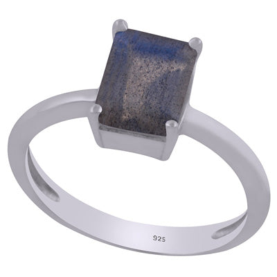 Beautiful Prong Setting Around Labradorite Rectangle Shape 925 Sterling Solid Silver Ring - R1002328-9