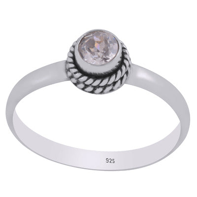 Alluring Twisted Wire Work Around White Cubic Zirconia Round Shape 925 Sterling Solid Silver Ring - R1002334-30