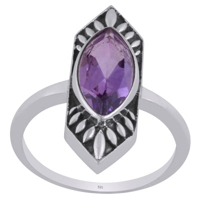 Alluring Oxidised Work Around Amethyst Marquise Shap 925 Sterling Solid Silver Ring - R1002343-1