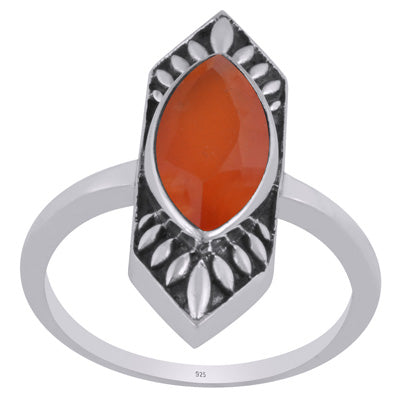 Alluring Oxidised Work Around Carnelian Marquise Shap 925 Sterling Solid Silver Ring - R1002343-12