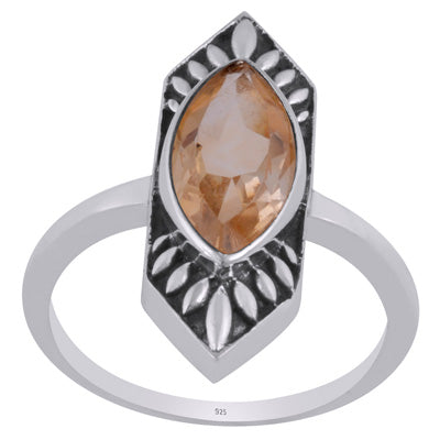 Alluring Oxidised Work Around Citrine Marquise Shap 925 Sterling Solid Silver Ring - R1002343-2