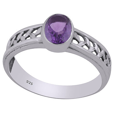 Gorgeous Cut Work Around Amethyst Oval Shape 925 Sterling Solid Silver Ring - R1002344-1