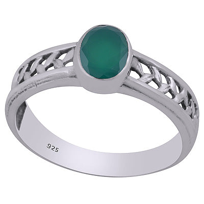 Gorgeous Cut Work Around Green Onyx Oval Shape 925 Sterling Solid Silver Ring - R1002344-10