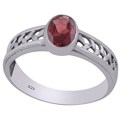 Gorgeous Cut Work Around Garnet Oval Shape 925 Sterling Solid Silver Ring - R1002344-2