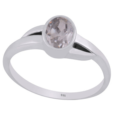 Gorgeous Shank Around White Cubic Zirconia Oval Shape 925 Sterling Solid Silver Ring - R1002345-11